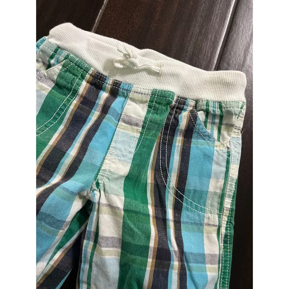 Baby Boden Green Blue Plaid Pull On Pants 12-18 Months Ribbed Waistband - Picture 1 of 6